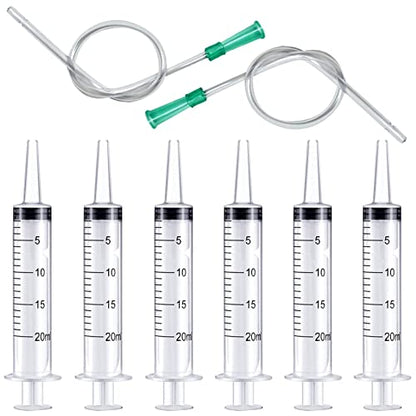 6pcs 20ml Plastic Syringes with 2pcs 13inch Plastic Tubing, Syringe for Liquid in Scientific Lab, Pet Feeding, Glue Syringe for Craft Making, Epoxy Resin, Lubricant, Lip Gloss Filling and Supplies - size: 6pcs 20ml syringes with 2 tubings