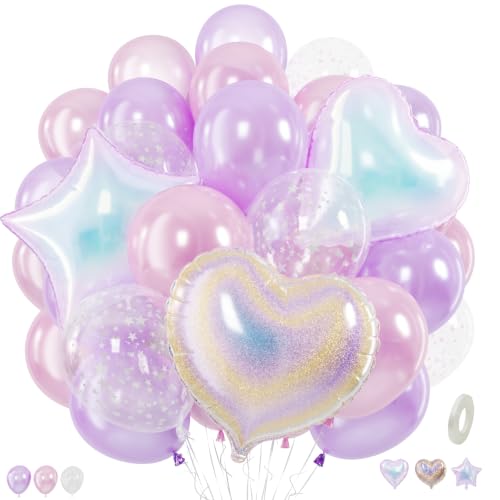 Pink Purple Iridescent Balloons for Girls Princess Mermaid Party Decor - color: Purple Pink, size: 30PC