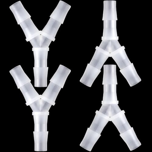 4 Pcs 3/8 Inch Y Shape Splitter Tubing Connectors, Plastic Barb Hose Fitting Tee Shape Tubing Connector, Universal 3 Way Oxygen Splitter Joint Splicer for Air Line Gas Fuel Pipe - White - size: 3/8inch
