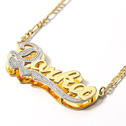 Custom Name Necklace Double Plated Name Necklace Personalized Name Plate Necklaces Name Necklaces for Women 18k Gold Plated Nameplate Pendant - color: Style 10