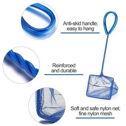 Lpraer 4in 5in 6in Aquarium Fish Net Green Fine Mesh Nylon Net Collection with 11" Long Handle Square Quick Catch Fish Net for Fish Tank - color: Navy Blue, size: 3PCS 4，5，6"