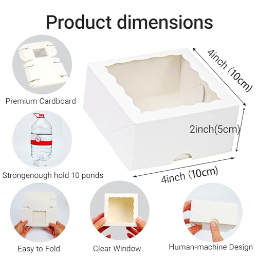 80 Pack 4x4x2 Inches Small Bakery Treat boxes Cookies Boxes Mini Baking Boxes for Cake,Pie, Cinnamon Roll Treat,Chocolate Truffle Box Party Wedding Favor - color: White