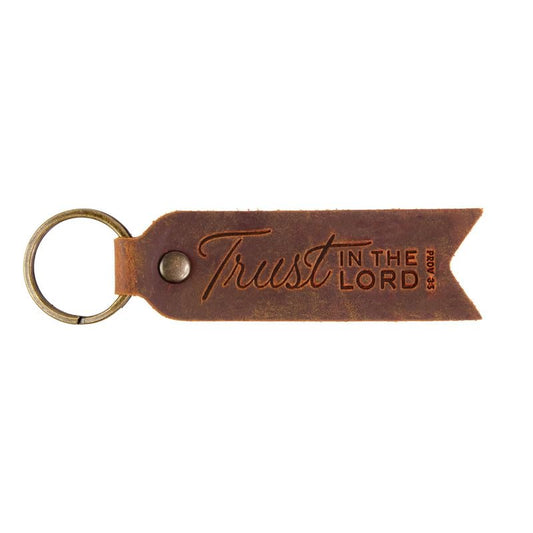 Logos Trading Post Leather Keychain - Hand-Stitched Genuine Cowhide Leather Keychain Strap - color: Trust in the Lord (Single Metal Strap)