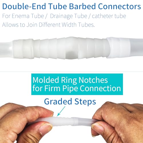 Enema Tube Hose Connector Adapter – Polypropylene Step Fit for 7mm to 12mm Inner Diameter Tubes – Leak-Proof Enema Kit Extension Joint, Hose Coupling Fitting, Replaceable Parts – Pipe Extender, 2-Pack