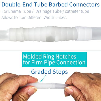 Enema Tube Hose Connector Adapter – Polypropylene Step Fit for 7mm to 12mm Inner Diameter Tubes – Leak-Proof Enema Kit Extension Joint, Hose Coupling Fitting, Replaceable Parts – Pipe Extender, 2-Pack