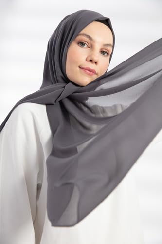 Chiffon Hijab Scarf For Women - Made in Turkiye - color: Anthracite