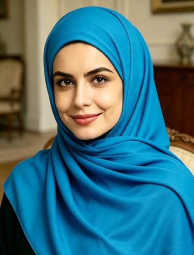 Lina & Lily Non-see-through Premium Jersey Maxi Hijab Head Scarf Wrap for Muslim Women - color: Azure Blue