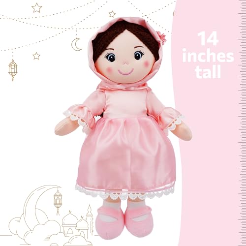 June Garden 14" Snuggle Cuties Aisha - Muslim Hijab Doll - Soft Cuddly Plush Doll for Girls - Huggable Rag Doll - Ramadan Gift - Pink M - color: Pink Aisha, size: Medium