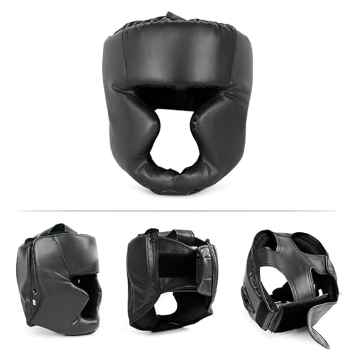 ZJchao Kickboxing Headgear, PU Leather MMA Sparring Helmet, with Thick Foam Padding, Full Coverage for Boxing, MMA, Martial Arts, Comfortable Adjustable Closure Lock, Holes for Good (L