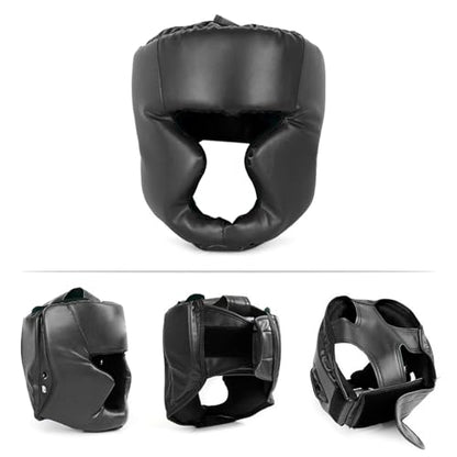 ZJchao Kickboxing Headgear, PU Leather MMA Sparring Helmet, with Thick Foam Padding, Full Coverage for Boxing, MMA, Martial Arts, Comfortable Adjustable Closure Lock, Holes for Good (L