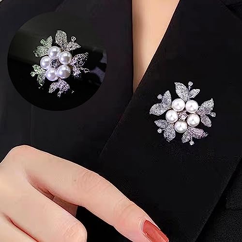 Crystal Pearl Flower Brooches Pins Fashion Beautiful Created Rhinestone Floral Brooch Good Idea for Party Dance Wedding Banquet for Elegant Women Girl - color: Silver Pearl Flower