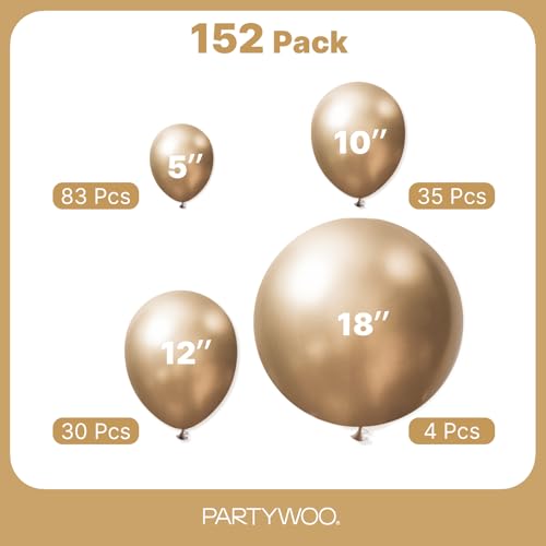 PartyWoo 메탈릭 골드 풍선 152피스 다양한 사이즈 45.7cm(18인치), 30.5cm(12인치), 25.4cm(10인치), 12.7cm(5인치) 크롬 골드 풍선 아치 키트 화환 생일 졸업 베이비 샤워 웨딩 처녀 파티 장식 골드-G127 - color: 골드-g127