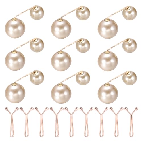 MECCANIXITY Artificial Pearl Brooch Pins, Safety Pins Sweater Shawl Clips for Women, Anti-Exposure Neckline Waist Adjuster for Scarf, T-Shirt, Pants,Gold,Champagne 18pcs,2 Styles - color: Gold,champagne