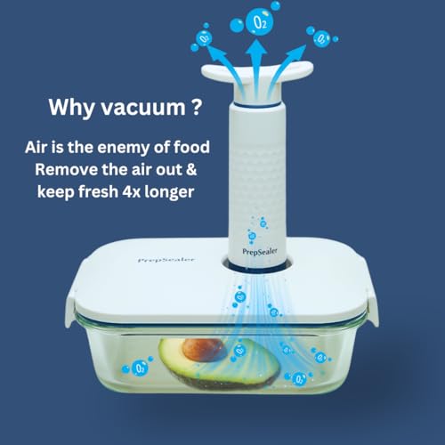 Food-Saving Glass Vacuum Container with manual hand pump. Everyday keep food fresh, Meal Prep, Marinade, Borosilicate Glass (PS-GVC-1L-Wh).