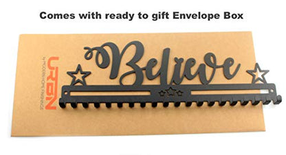 Metal Wall Mount Motivational Medal Hanger Display and Lanyard Ribbon Holder - Ribbon Display Rack with Easy Hanging Hooks & Simple Install, Gifts for Kids & Adults - style: Believe
