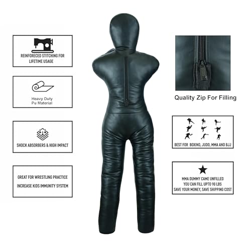 BJJ Wrestling Grappling Throwing Dummy Bag, Unfilled, PU Leather - size: 48 inches| 120cm|4 Feet