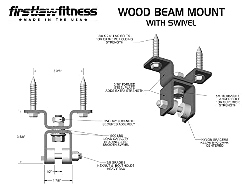 Wood Beam – Heavy Bag Mount - with 360 Degree Swivel - Made in The USA