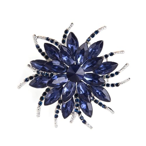 Rhinestone Sunflower Brooch Pin Red Pink Flower Brooch Stylish Crystal Brooch Elegant Clothing Hat Bag Accessories Jewerly for Women - color: Dark Blue