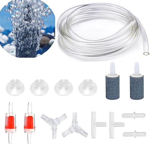 7 Feet Clear Airline Tubing Hose Standard ID 3/16" Aquarium Air Pump Accessories Grey Air Stone Cylinder Check Valves Suction Cup and Connectors for Nano Air Pumps Small Buckets and Fish Tank - color: Clear airline tube, size: 80" Tubing+2 Grey Air Stone