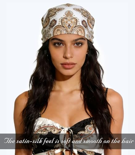 Sumolux Head Hair Scarf for Women 35" Like Satin Silk Scarf Hair Wrapping Night Bandana Large Square Scarves - color: B Brown Cashew