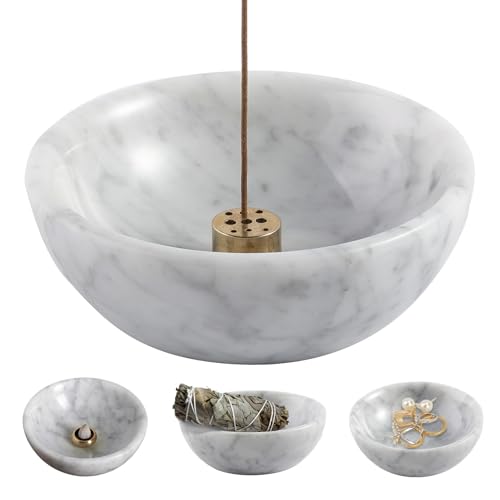 Koville Italian Natural Marble Incense Holder, 5inch Incense Holders for Sticks, Sturdy Incense Burner Ash Catcher, Ideal for Meditation, Relaxing, Easy to Clean(Bianco Carrara) - color: White Marble-bianco Carrara, size: 5"