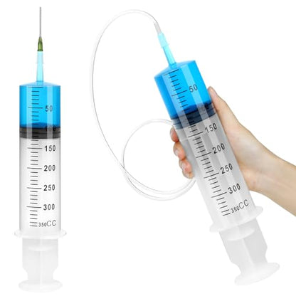 300ml 350ml Syringe with 27.6" Tube and Needle 14G 1.5”, Large Plastic Syringe Individually Packaged for Glue Dispensing, Labs, Watering, Refilling - style: 350 ml