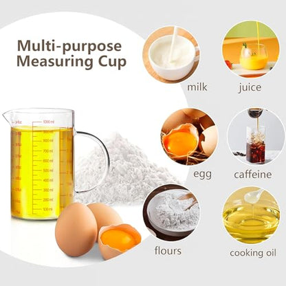 WhiteRhino Glass Measuring Cup,34oz/4Cup/1000ml Liquid Measuring Cups, Measuring Cup With Handle and V-Shaped Spout, Glass Beaker with Three Scales (OZ, Cup, ML), Dishwasher/Freezer/Microwave Safe - color: 4 Cup / 1000ml / 34oz - Glass