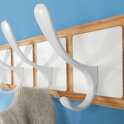 SKOLOO Coat Rack Wall Mount - Scandi-Style Wooden Carved-Block Coat Hook,Pack of 2, Wall Coat Hanger with 6 Hooks for Hanging Coats, Hats, Clothing, Scarfs, Natural & White - color: White on Natural