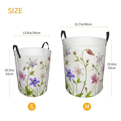Aquilegia Columbine Summer Flowers Still Life Graphic Flower Pastel Round Waterproof Oxford Cloth Laundry Basket Multi-Purpose Storage Basket Toys Books Clothes Storage Basket - color: Black 6