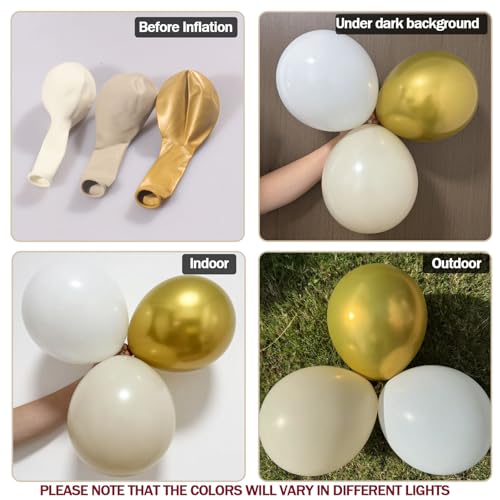 White Sand Gold Balloons Garland Arch Kit,156PCS White Nude Balloons with Metallic Chrome Gold Latex Balloons for Boho Wedding Baby Bridal Shower Engagement Anniversary Birthday Decorations Backdrop