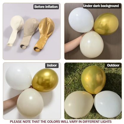 White Sand Gold Balloons Garland Arch Kit,156PCS White Nude Balloons with Metallic Chrome Gold Latex Balloons for Boho Wedding Baby Bridal Shower Engagement Anniversary Birthday Decorations Backdrop