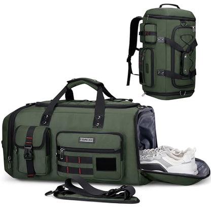 WITZMAN Travel Duffel Bags for Men Large Carry On Weekender Overnight Bag 3 in 1 Backpack with Shoe Compartment (B693 Army Green） - color: Army Green