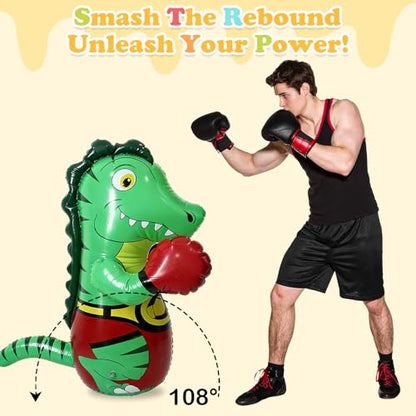 Inflatable Tumbler Dinosaur Punching Bag, 47" Blow up Boxing Dinosaur,Bounce Back Dino Thickened Boxing Bag for Adults