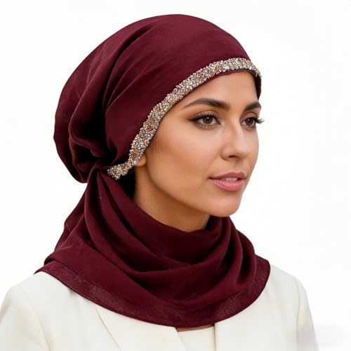 Instant Hijab for Women: Hijab Scarf, Hijabs for Women Muslim, Muslim Head Scarf, Easy Slip on - color: Burgundy