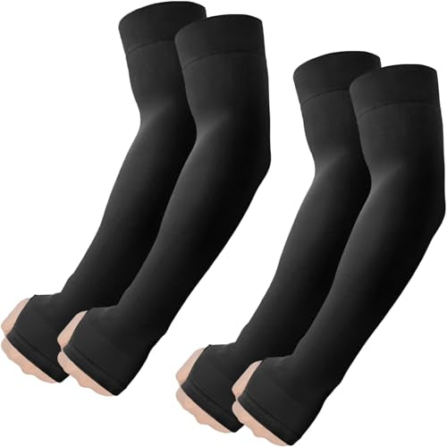 ROXUN Arm Sleeves with Thumb Hole, Cooling UV Sun Protection Compression Tattoo Cover Up for Men/Women - color: 2 Pairs - 2 Black