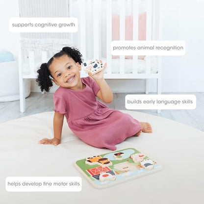 Pearhead Wooden Barn Puzzle, Pegged, Farm Animal Learning Toy | Montessori-Inspired Farm Board, Animal Sound Practice, Pegged Pieces, Toddler or Preschool Gift - color: Farm Animals