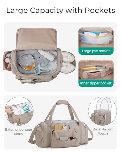 BAGSMART 4-IN-1 Gym Bag for Women Men, TSA Duffle Bag for Travel | With Shoe Compartment & Wet Pocket, 22L/30L/38L Tactical Backpack with 40oz Water Bottle Holder, Lightweight, Water-resistant - color: C-Light tan