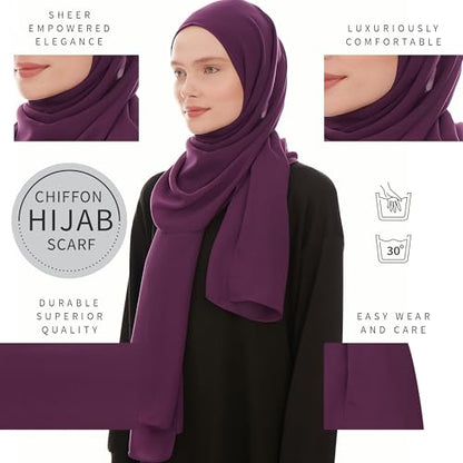 Chiffon Hijab Scarf for Women - Chiffon Hijab Muslim Headscarf Shawl - Soft Fashion Scarf Muslim Headscarf Shawl - color: Dark Purple