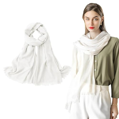 Extra Large Cotton Linen Shawl Wrap for Women, Elegant Scarf with UV Protection Breathable Lightweight Head Cover Hijab - color: White