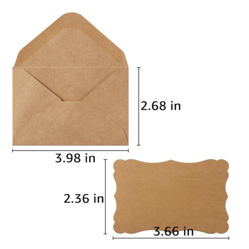 100 Pack Mini Envelopes with Blank Note Cards, Brown | 4 x 2.7 Inches, Self-Adhesive, Small Business Card Size - color: Brown