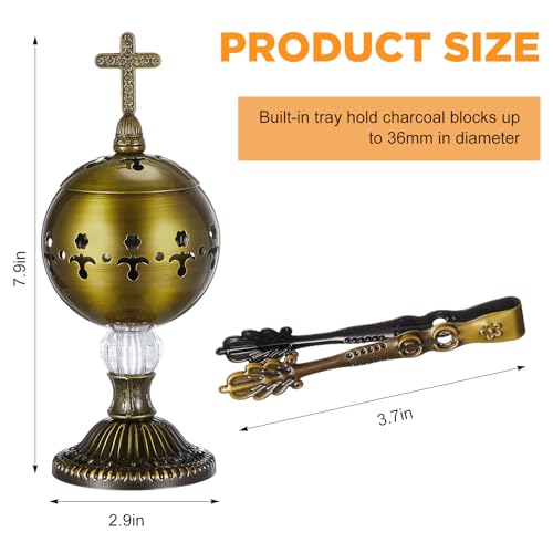 Zonon 1 Set Incense Burner with Tong, Frankincense Charcoal Incense Stand Holder, Ideal for Yoga, Spa, Aromatherapy, Home and Christian Church Censer (Bronze,Retro) - color: Bronze, size: Retro