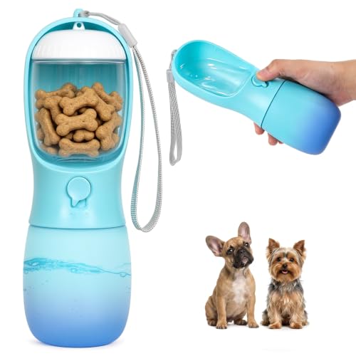 Dog Water Bottle Puppy Essentials, Portable Filtered Dispenser with Travel Dog Food Storage Container, Pet Supplies Gifts Stocking Stuffer Treat Pouches for Pet Training Outdoor Walking Hiking Camping - color: Blue, size: 10 oz