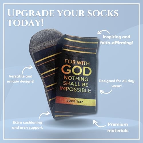 Men's – Christian Crew Socks for Men with Scripture | Moisture-Wicking | Easter Gift Idea - color: Possible With God (Luke 1:37)