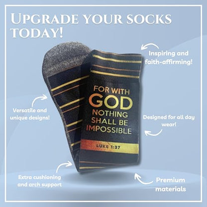 Men's – Christian Crew Socks for Men with Scripture | Moisture-Wicking | Easter Gift Idea - color: Possible With God (Luke 1:37)