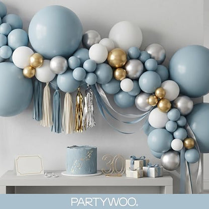 PartyWoo 더스티 블루 풍선 152피스 다양한 사이즈 45.7cm(18인치), 30.5cm(12인치), 25.4cm(10인치), 12.7cm(5인치), 라이트 블루 아쿠아 보헤미안 풍선 아치 키트 가랜드, 졸업 베이비 샤워, 성별 공개 생일 파티 장식, 블루-F28 - color: 블루-f28