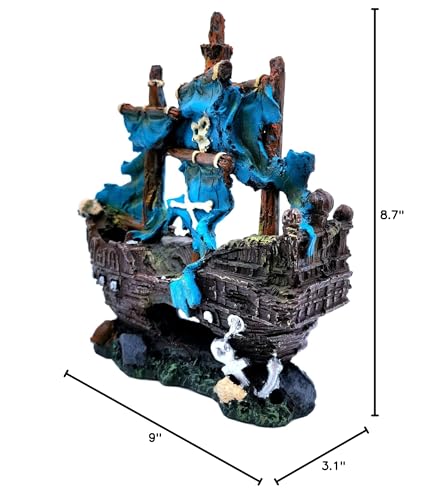 M2cbridge Antique Roman Column Ruins European Castle Aquarium Decorations Fish Tank Hideout Rocks (Blue Pirate Shipwreck) - color: Blue Pirate Shipwreck
