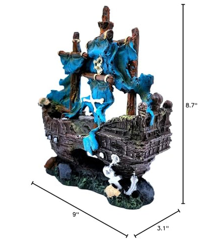 M2cbridge Antique Roman Column Ruins European Castle Aquarium Decorations Fish Tank Hideout Rocks (Blue Pirate Shipwreck) - color: Blue Pirate Shipwreck