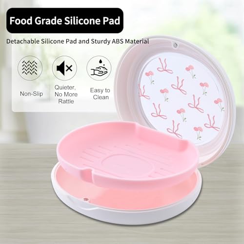 Cute Retainer Case with Silicone Pad, Portable Slim Aligner Case Orthodontic Retainer Box, Denture Storage Container Travel Mouth Guard (Bowknot Cherry) - color: Bowknot Cherry