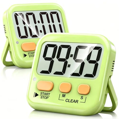 2 Pack Digital Timer for Kids Classroom Kitchen Timers for Cooking | w/ Battery, Easy to View, Alarm, Mute Mode, Count Down/Up, Magnetic, Kickstand, Hanging, Classroom Timer for Teacher Supplies - color: Light Green