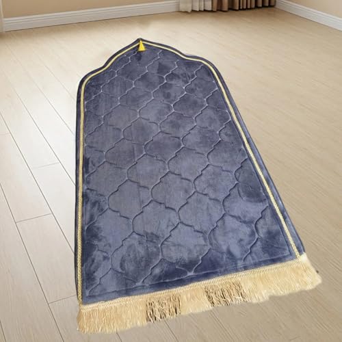 Prayer Mat Thick Soft Flannel Muslim Prayer Rug with Tassel Padded Praying Mat for Daily Salah, 26x45in, Purple, Rug - color: Purple